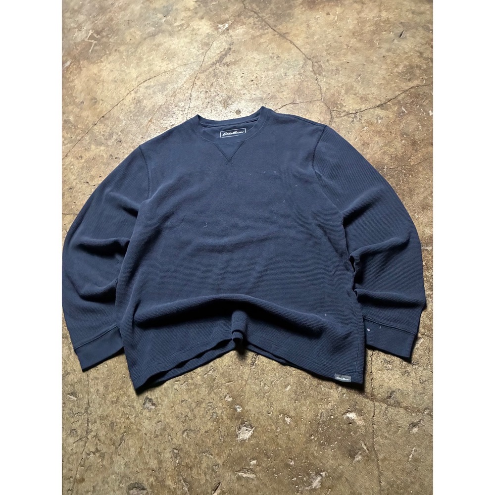 Eddie Bauer Mens Large Navy Blue Waffle Knit Thermal Long Sleeve Crew Neck Shirt - Picture 3 of 7